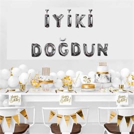 İyi Ki Doğdun 11 Parça Harf Gümüş Renk Folyo Balon Seti