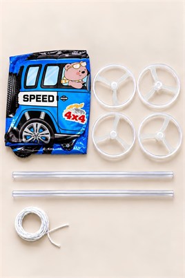 Jeep Temalı Tekerlekli Folyo Yürüyen Balon – Mavi 4x4 Araba Balon 54x72 cm