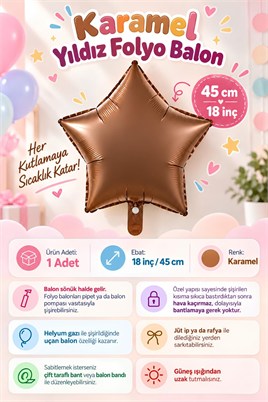 Karamel Yıldız Folyo Balon 45 cm - Bebek Çocuk Parti Kutlama
