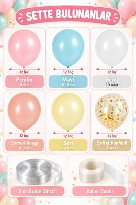 Karışık Makaron, Gold Konfetili Balon Zinciri Seti Konsept 7