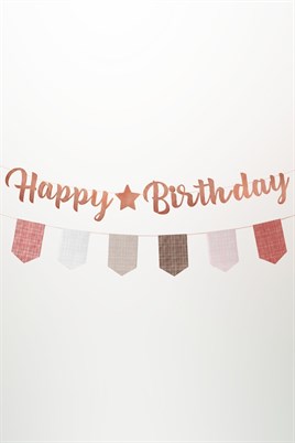 Kiremit Renk Happy Birthday Banner Seti – Ekose Flamalı Doğum Günü Süsleme Dekorasyon Seti