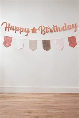 Kiremit Renk Happy Birthday Banner Seti – Ekose Flamalı Doğum Günü Süsleme Dekorasyon Seti