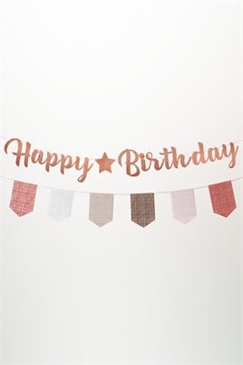 Kiremit Renk Happy Birthday Banner Seti – Ekose Flamalı Doğum Günü Süsleme Dekorasyon Seti