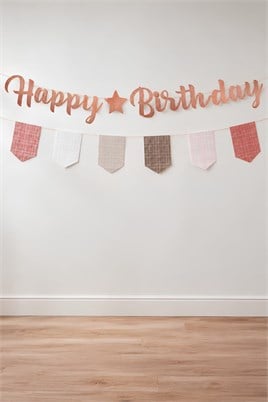 Kiremit Renk Happy Birthday Banner Seti – Ekose Flamalı Doğum Günü Süsleme Dekorasyon Seti