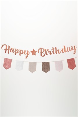 Kiremit Renk Happy Birthday Banner Seti – Ekose Flamalı Doğum Günü Süsleme Dekorasyon Seti