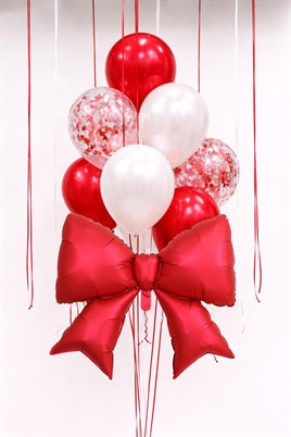 Kırmızı Fiyonk Folyo Balon Seti – Kırmızı & Beyaz Konfetili Balonlu