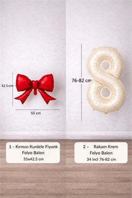 Kırmızı Fiyonk & Krem 8 Rakam Folyo Balon Seti