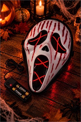 Kırmızı Neon Işıklı Çığlık Maskesi – Cadılar Bayramı Halloween Korku Maskesi