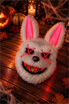Kırmızı Neon Işıklı Korkunç Tavşan Maskesi – Cadılar Bayramı Halloween Kostüm Maskesi
