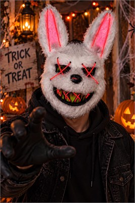 Kırmızı Neon Işıklı Korkunç Tavşan Maskesi – Cadılar Bayramı Halloween Kostüm Maskesi