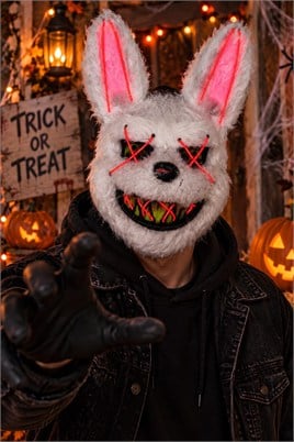 Kırmızı Neon Işıklı Korkunç Tavşan Maskesi – Cadılar Bayramı Halloween Kostüm Maskesi