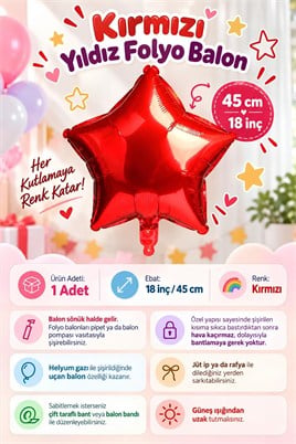 Kırmızı Yıldız Folyo Balon 45 cm - Bebek Çocuk Parti Kutlama