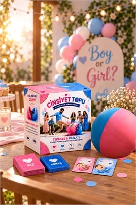 Kız Cinsiyet Belirleme Topu ve 24'lü Tahmin Kartı Seti – Pembe Pul Çıkan Gender Reveal Parti Seti