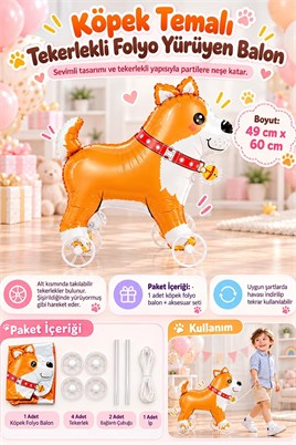 Köpek Temalı Tekerlekli Folyo Yürüyen Balon – Sevimli Köpek Balon 49x60 cm