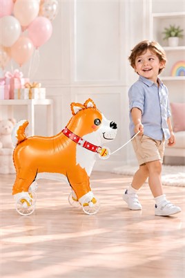 Köpek Temalı Tekerlekli Folyo Yürüyen Balon – Sevimli Köpek Balon 49x60 cm