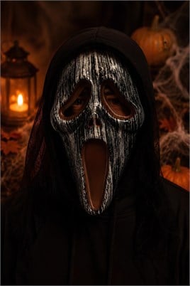Korku Çığlık Maskesi – Siyah Beyaz Halloween Cadılar Bayramı Kostüm Maskesi