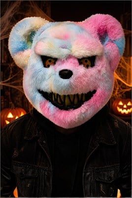 Korkunç Peluş Ayı Maskesi – Pembe Mavi Halloween Cadılar Bayramı Kostüm Maskesi