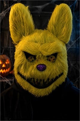 Korkunç Sarı Tavşan Maskesi – Peluş Görünümlü Halloween Cadılar Bayramı Kostüm Maskesi