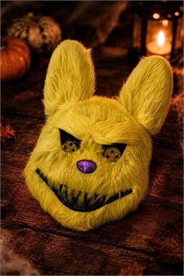 Korkunç Sarı Tavşan Maskesi – Peluş Görünümlü Halloween Cadılar Bayramı Kostüm Maskesi