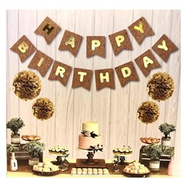 Kraft Zemin Happy Birthday Gold Banner