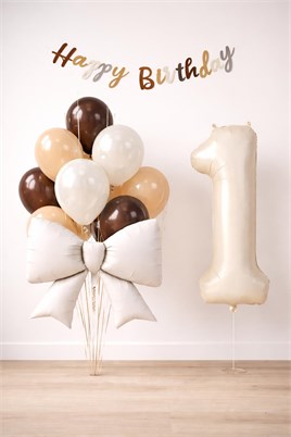 Krem Fiyonk 1 Yaş Doğum Günü Balon Seti