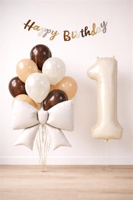 Krem Fiyonk 1 Yaş Doğum Günü Balon Seti