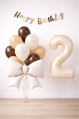 Krem Fiyonk 2 Yaş Doğum Günü Balon Seti