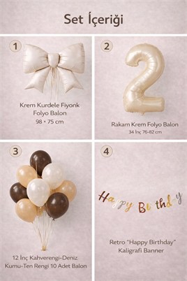 Krem Fiyonk 2 Yaş Doğum Günü Balon Seti