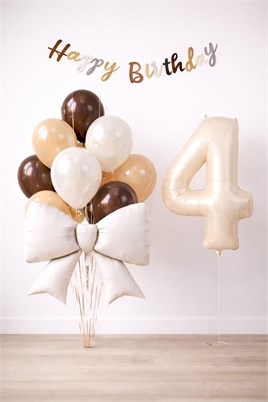 Krem Fiyonk 4 Yaş Doğum Günü Balon Seti