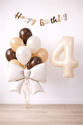Krem Fiyonk 4 Yaş Doğum Günü Balon Seti