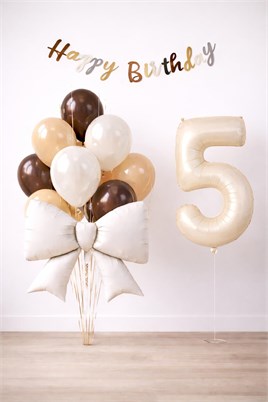 Krem Fiyonk 5 Yaş Doğum Günü Balon Seti