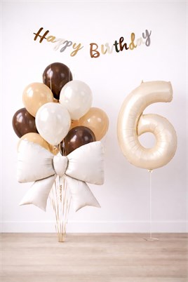 Krem Fiyonk 6 Yaş Doğum Günü Balon Seti
