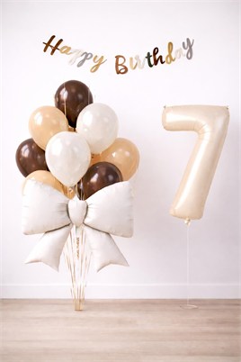 Krem Fiyonk 7 Yaş Doğum Günü Balon Seti