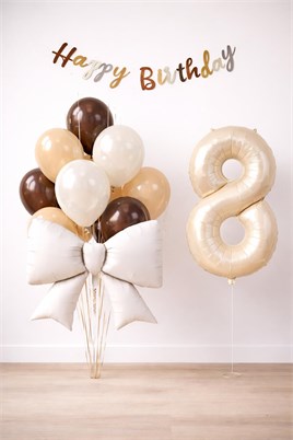 Krem Fiyonk 8 Yaş Doğum Günü Balon Seti