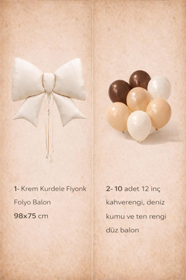 Krem Fiyonk Folyo Balon Seti – Kahverengi & Nude Lateks Balonlu