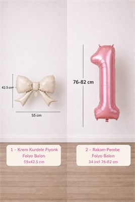 Krem Fiyonk & Pembe 1 Rakam Folyo Balon Seti