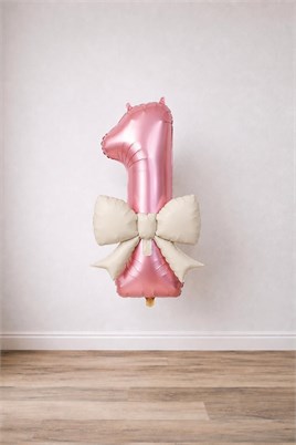 Krem Fiyonk & Pembe 1 Rakam Folyo Balon Seti