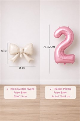 Krem Fiyonk & Pembe 2 Rakam Folyo Balon Seti