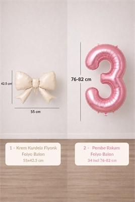 Krem Fiyonk & Pembe 3 Rakam Folyo Balon Seti