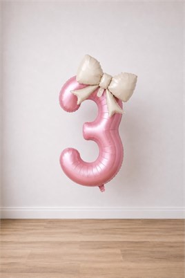 Krem Fiyonk & Pembe 3 Rakam Folyo Balon Seti