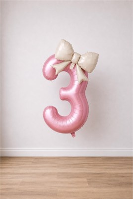 Krem Fiyonk & Pembe 3 Rakam Folyo Balon Seti