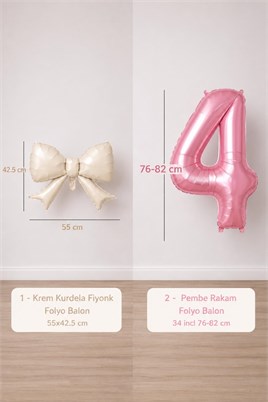 Krem Fiyonk & Pembe 4 Rakam Folyo Balon Seti