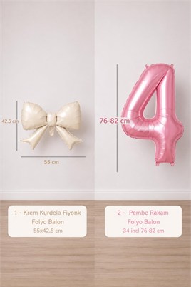 Krem Fiyonk & Pembe 4 Rakam Folyo Balon Seti