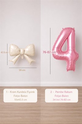 Krem Fiyonk & Pembe 4 Rakam Folyo Balon Seti