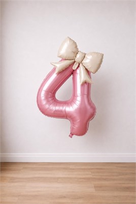 Krem Fiyonk & Pembe 4 Rakam Folyo Balon Seti