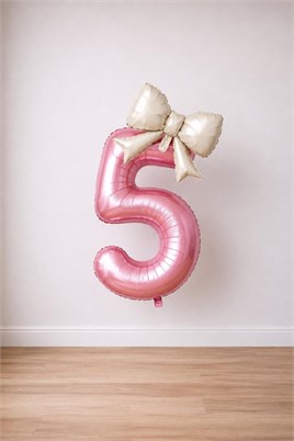 Krem Fiyonk & Pembe 5 Rakam Folyo Balon Seti
