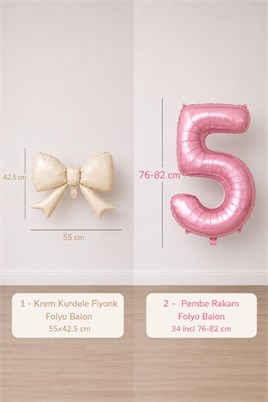 Krem Fiyonk & Pembe 5 Rakam Folyo Balon Seti