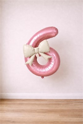 Krem Fiyonk & Pembe 6 Rakam Folyo Balon Seti