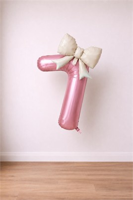 Krem Fiyonk & Pembe 7 Rakam Folyo Balon Seti