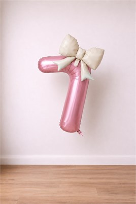 Krem Fiyonk & Pembe 7 Rakam Folyo Balon Seti